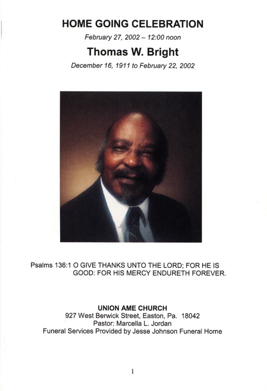Funeral brochure featuring a headshot of a man in a formal attire.
