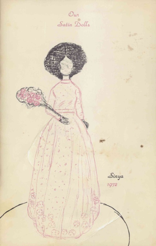 Program brochure illustrating woman in the dress and with bouquet of flowers.
