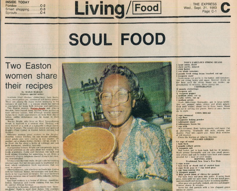 Newspaper clipping featuring woman that shows cooked pie.
