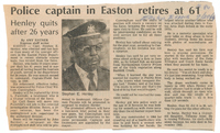 A newspaper clipping of an article announcing police captain Henley's retirement.